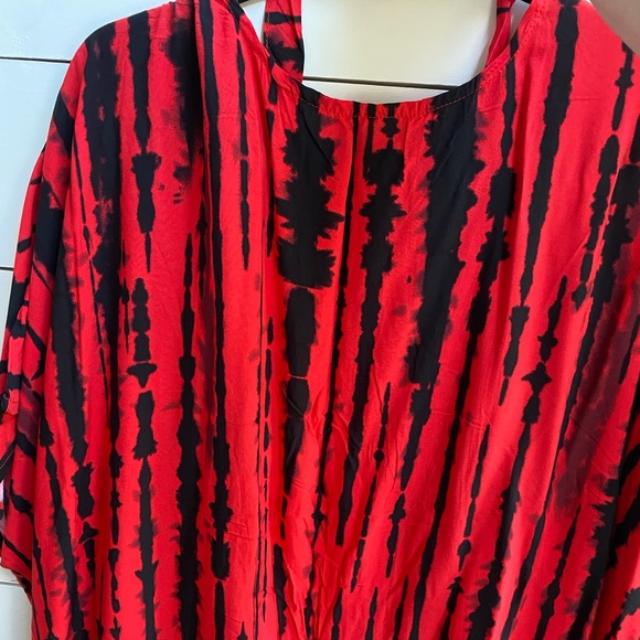 Red Tie Dye Boho Swim Coverup Kimono Robe - Picture 6 of 7